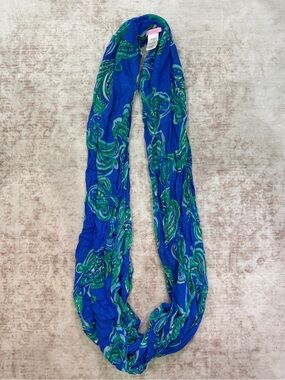 Lilly Pulitzer Blue and Green Paisley Rayon Infinity Scarf